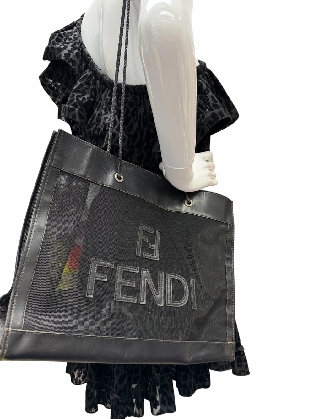 Fendi FF Zucca black mesh shopper tote bag - Picture 1 of 15